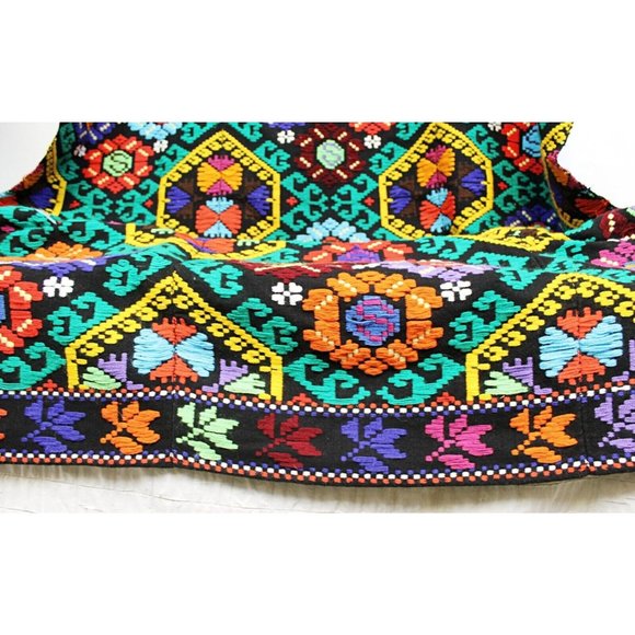 South American Embroidered Throw Blanket Colorful Geometric Native Twin 74 x 56" - Picture 3 of 12